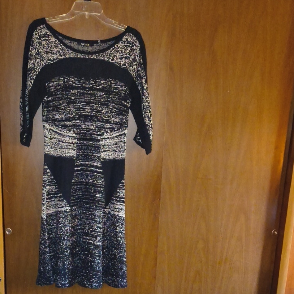 NIC + ZOE Black and White Long Sleeve Dress Size Medium
